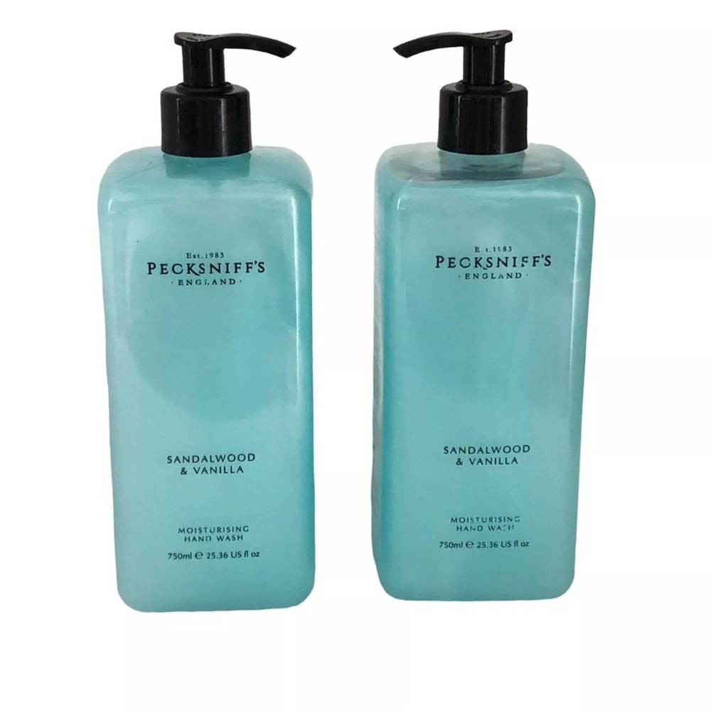 NEW PECKSNIFF'S 2 Piece Set Sandalwood & Vanilla Hand Wash Pump Dispenser 750ml